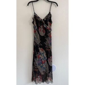 Y2K Rampage sz 7/Medium Black Fairy Grunge Floral Ruffle Dress Midi Sleeveless